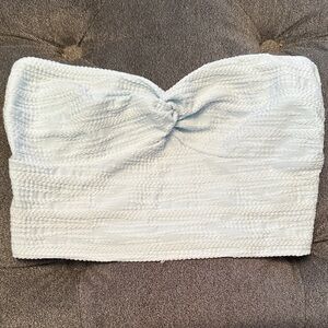 Light Blue Textured Strapless Top